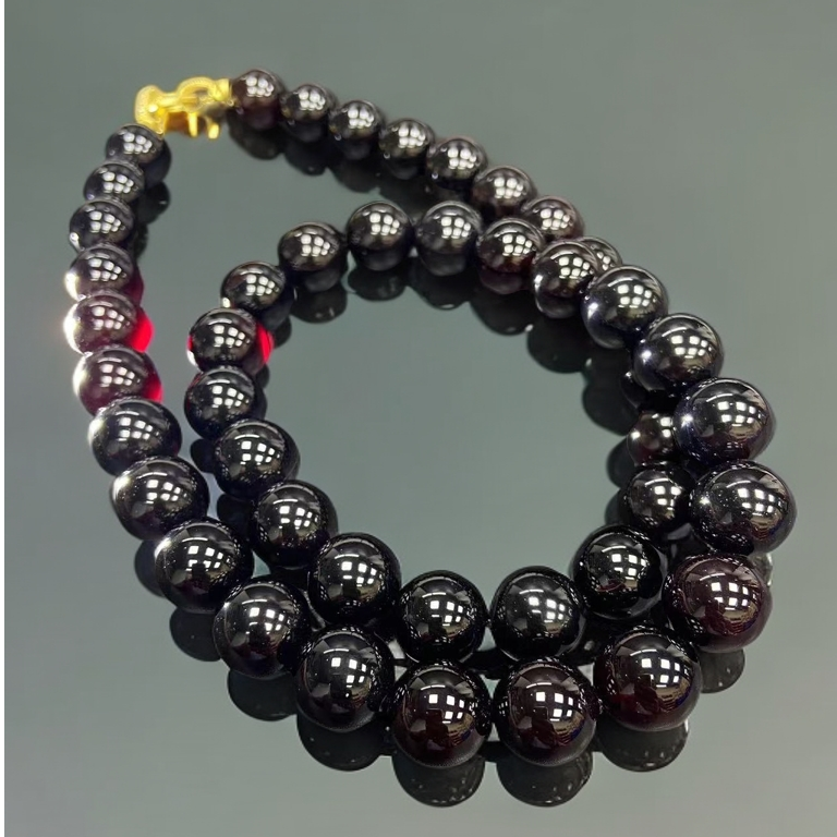 藏收级黑金血离子玛瑙项链14MM45颗天然珠宝玉石链男女毛衣链正品