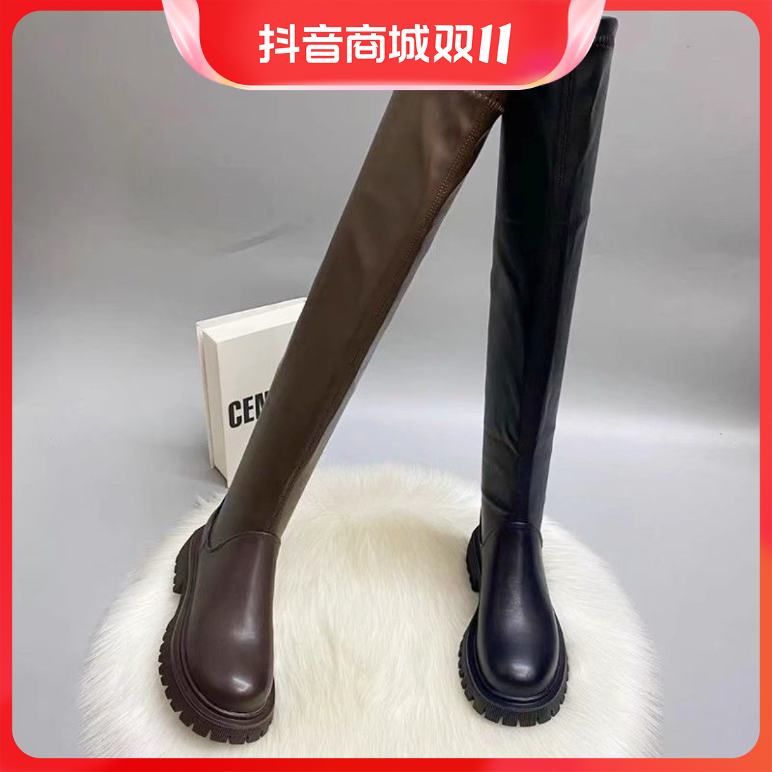 女鞋长靴女过膝冬季加绒高筒长靴新款厚底长筒靴女显瘦骑