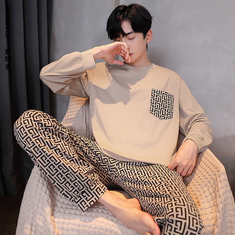 可外穿纯棉睡衣男款秋季长袖长裤套装男士秋冬家居服男春秋款大码