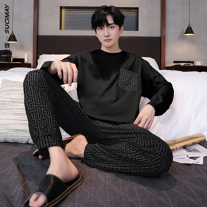 可外穿纯棉男士睡衣秋季2025新款长袖家居服春秋款男款套装秋冬款