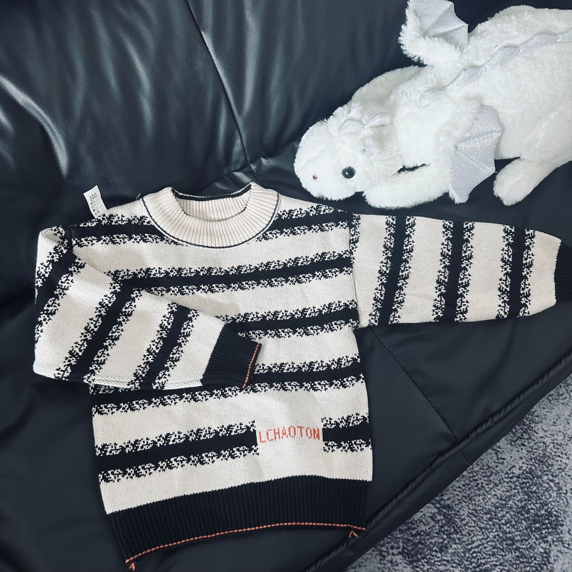 2024秋冬新款条纹拼接儿童毛衣男女宝宝加厚针织打底衫线衣