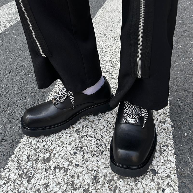 夏季休闲皮鞋男2023新款黑色正装商务内增高西装软底方头德比鞋男