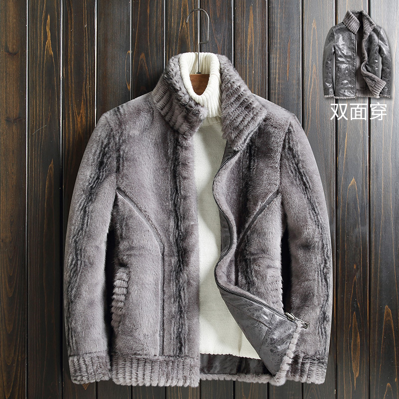 【海宁严选】JM7007海宁男装冬季新款翻领双面可穿夹克外套