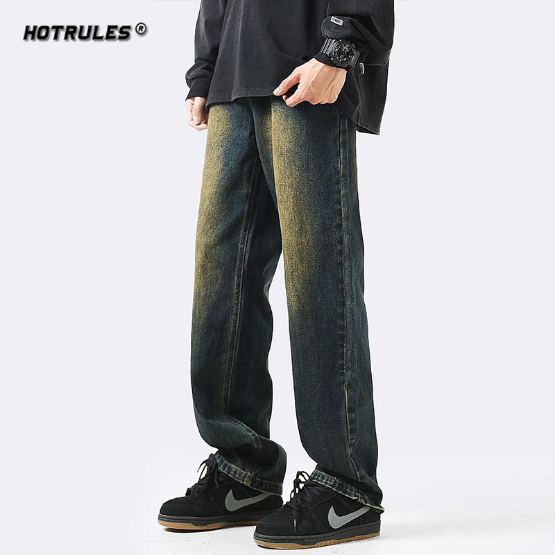 HOTRULES/热规则高街牛仔裤男夏季潮牌cleanfit直筒百搭宽松裤子