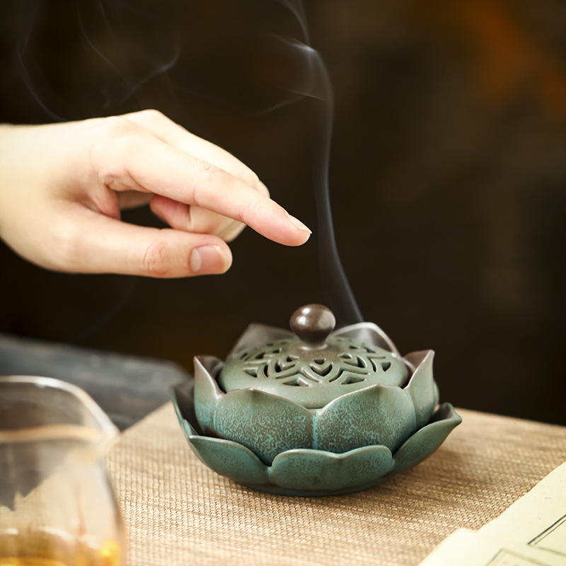 【纯手工制作】陶瓷莲花香炉家用禅意摆件香炉焚香打香篆熏香