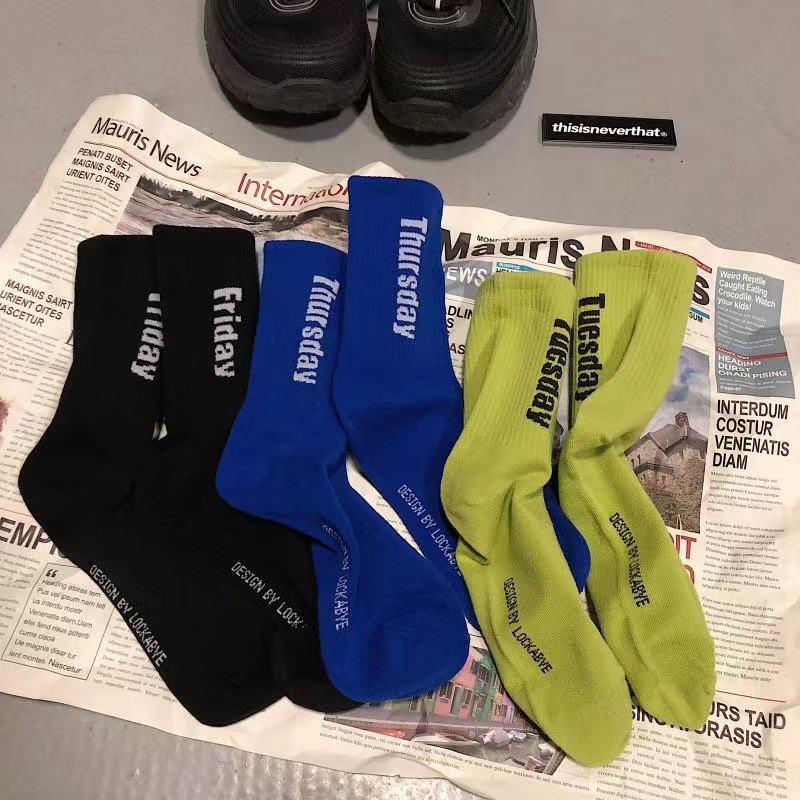 字母袜子男女ins潮流个性嘻哈欧美街头中筒袜韩版篮球长袜