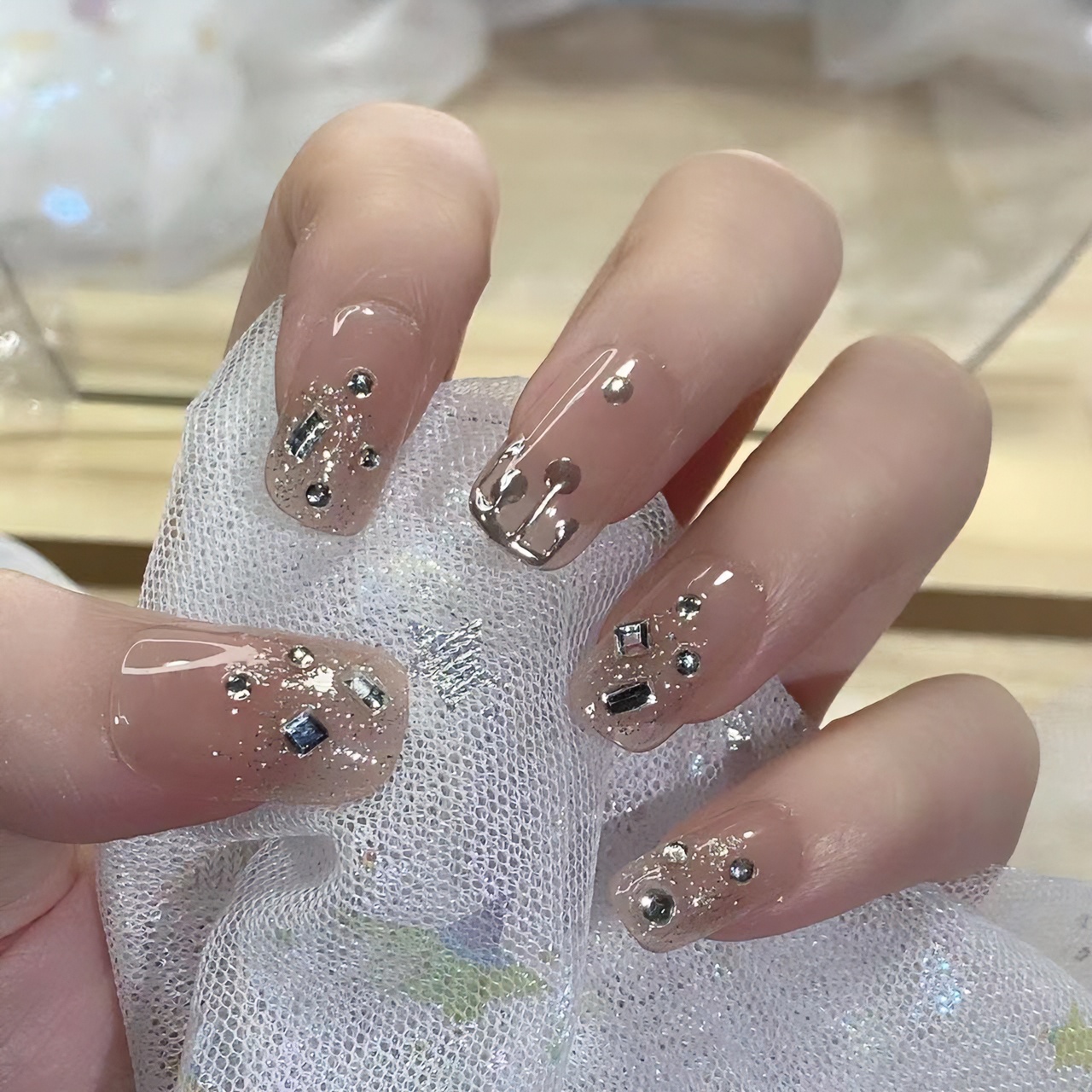 【M108】魔镜闪粉镶钻手工光疗可拆卸式美甲贴片显白