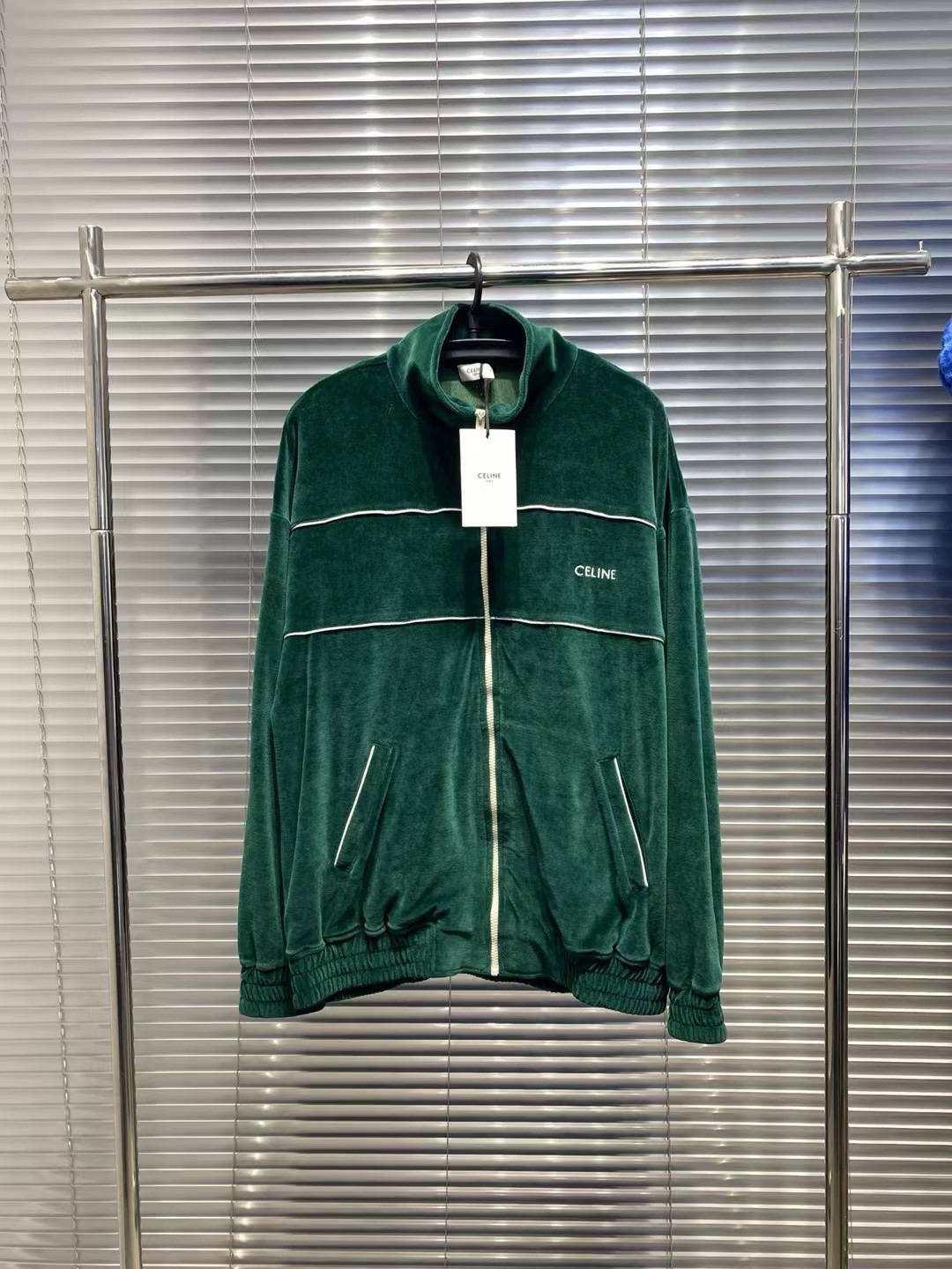 Celine 2023爆款丝绒刺绣墨绿色拉链夹克L号/平台8979/全新