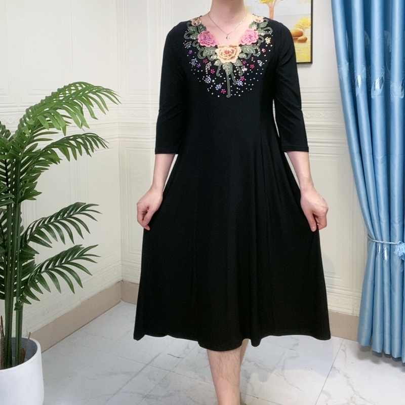 802中老年妈妈夏季连衣裙中长款春夏超显瘦大码气质高贵