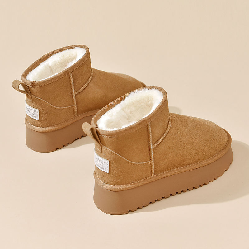 红蜻蜓牌厚底雪地靴女冬季加绒2023新款短筒东北棉鞋加厚保暖增高