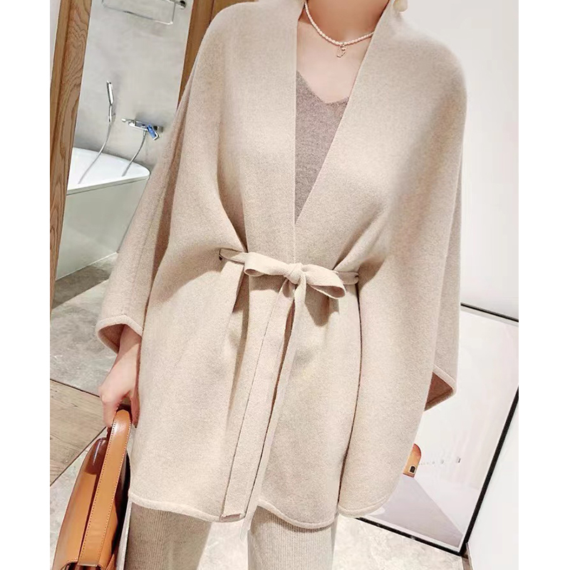 【山羊绒】立领系带蝙蝠款羊绒披肩女  水晶  KJ-Q015