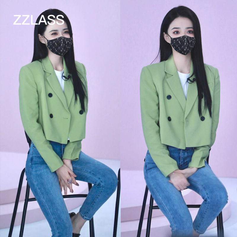 短款西装外套女夏季简约百搭明星同款修身气质薄款绿色职业小西服