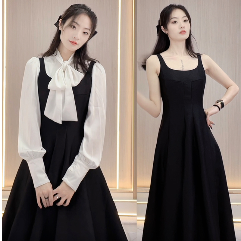 女2023夏季新款法式赫本风低奢洋气设计一字方领修身显瘦大摆裙