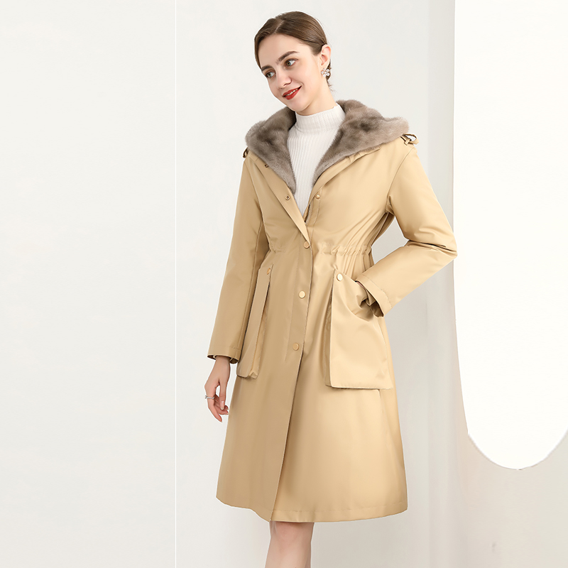 女装派克服上衣外套水貂内胆水貂帽子獭兔毛袖子欧美风时尚尼克服