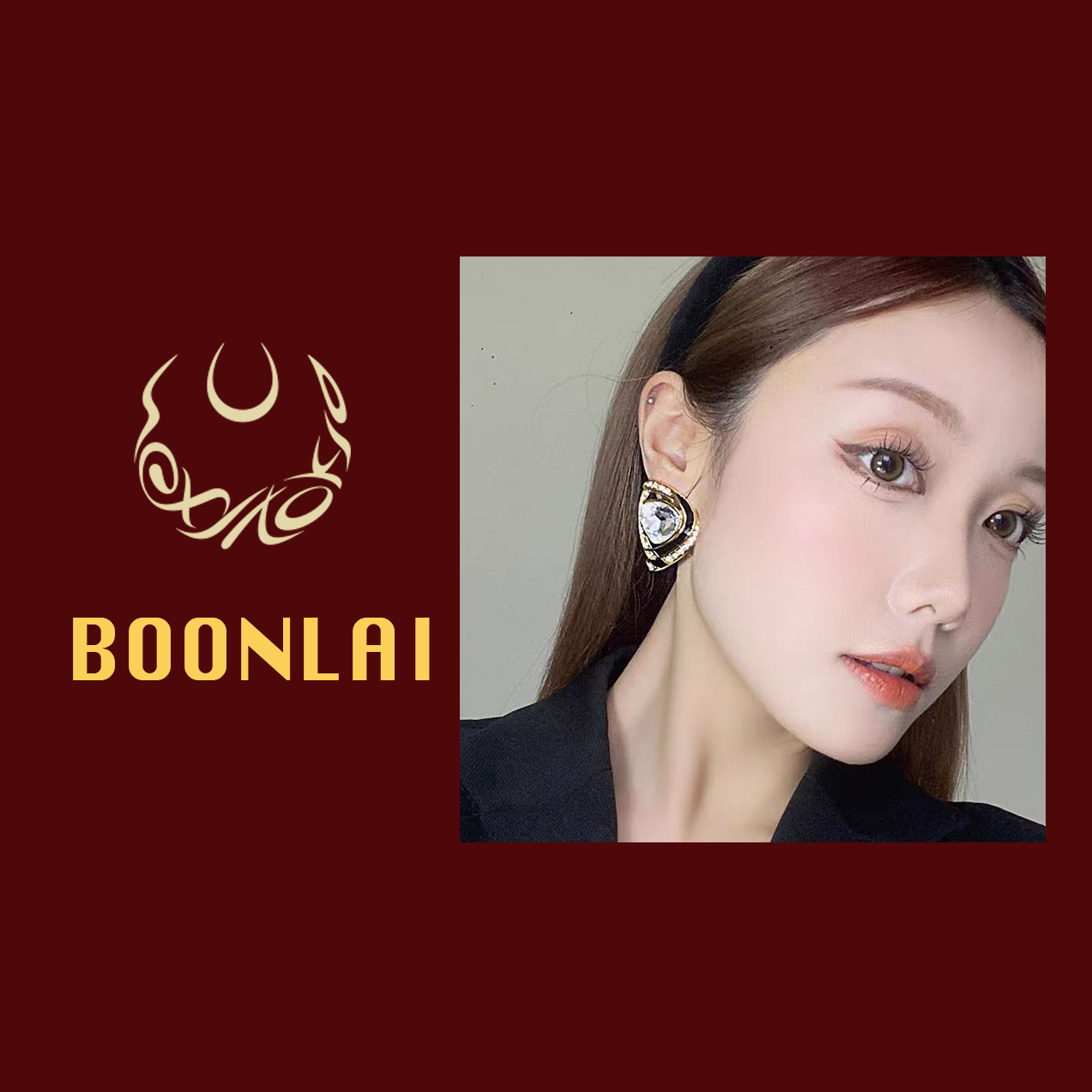 铜合金莫桑石耳饰 Boonlai 中古黑金三角造型耳钉212