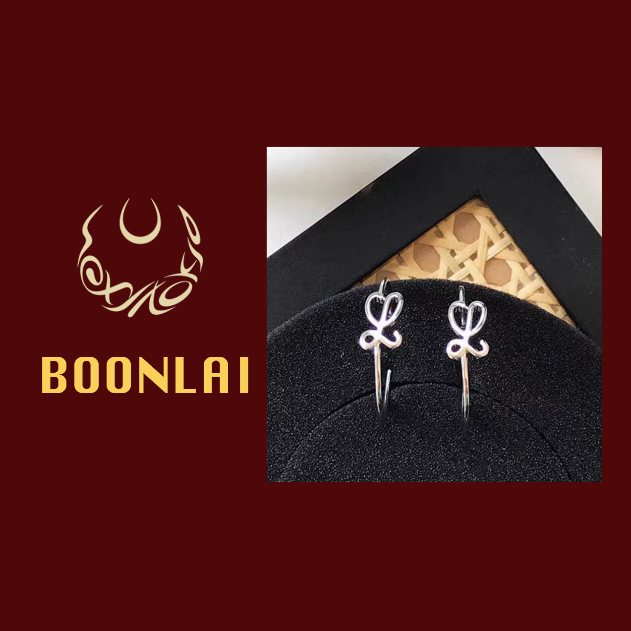 铜合金耳饰 Boonlai 简约金属字母绳结造型耳环耳圈dz