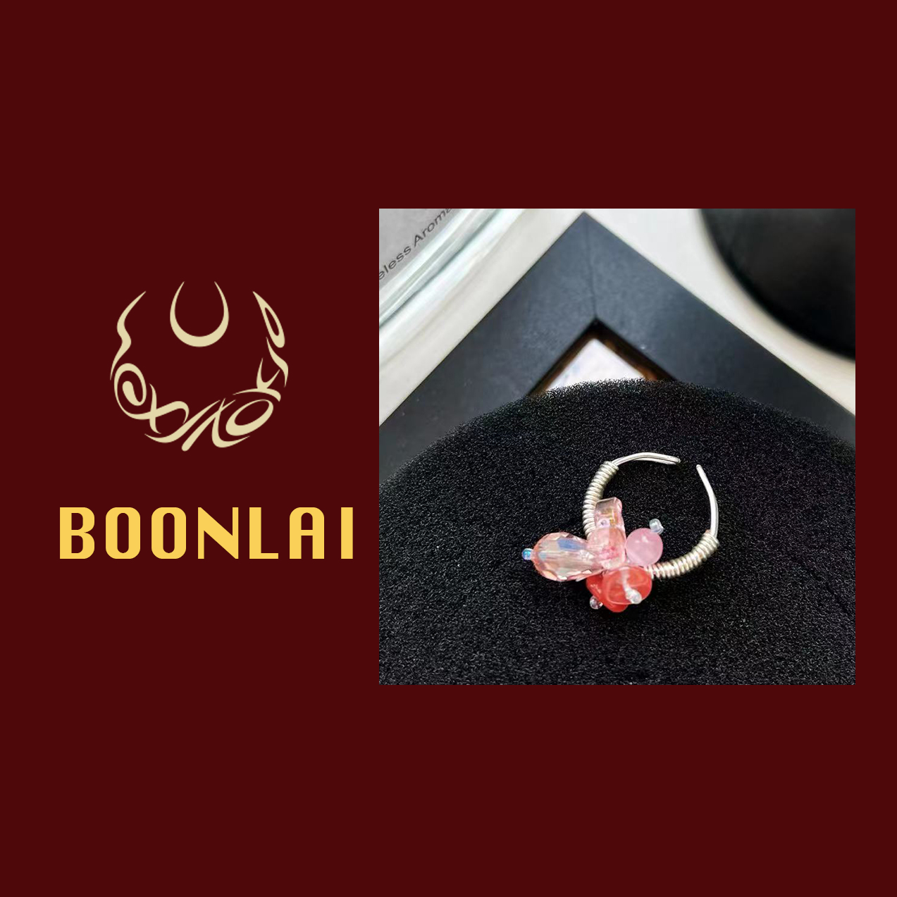 铜合金戒指 Boonlai 蝴蝶串珠开口戒指1792