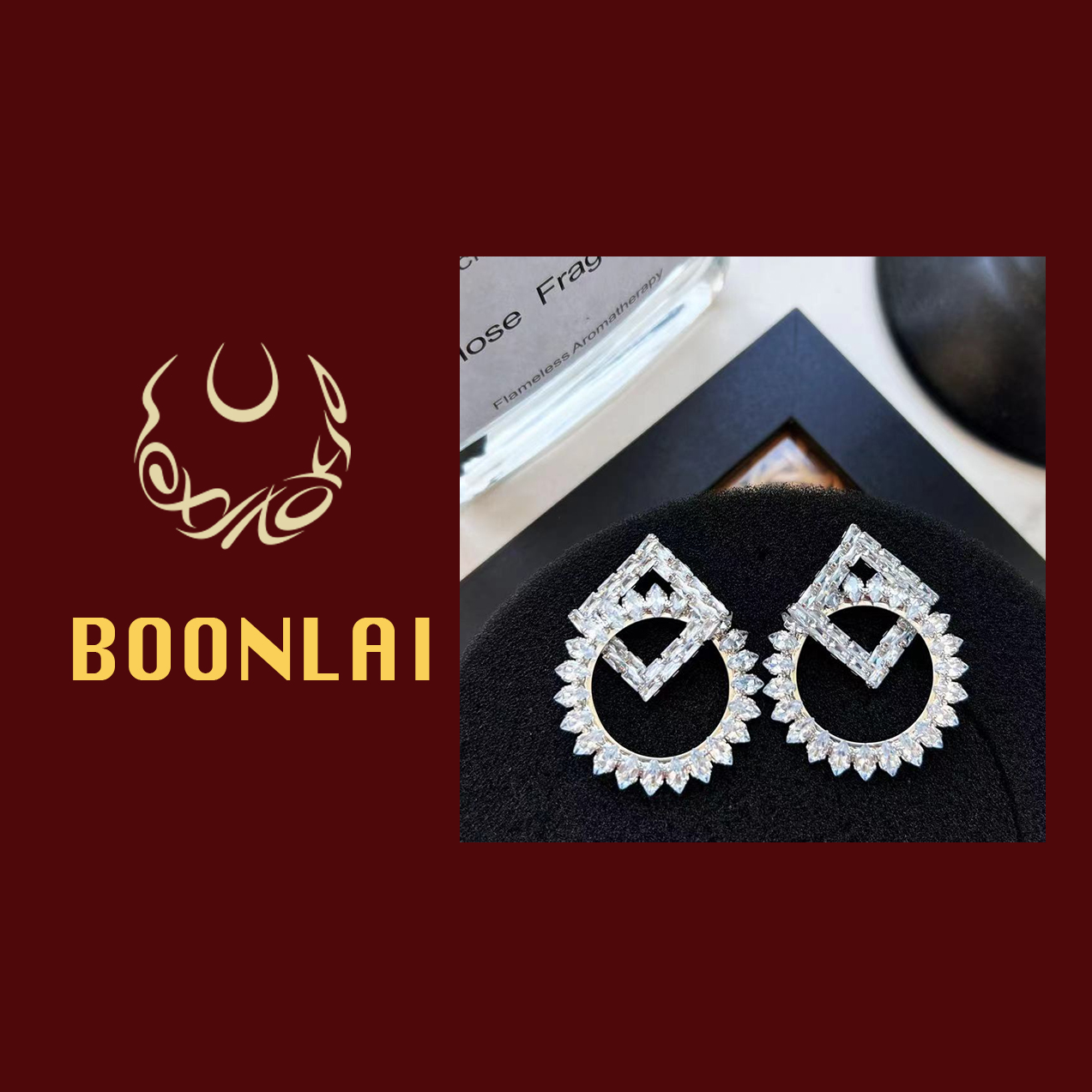 铜合金莫桑石耳饰 Boonlai 方形圆形几何满钻B耳环1872