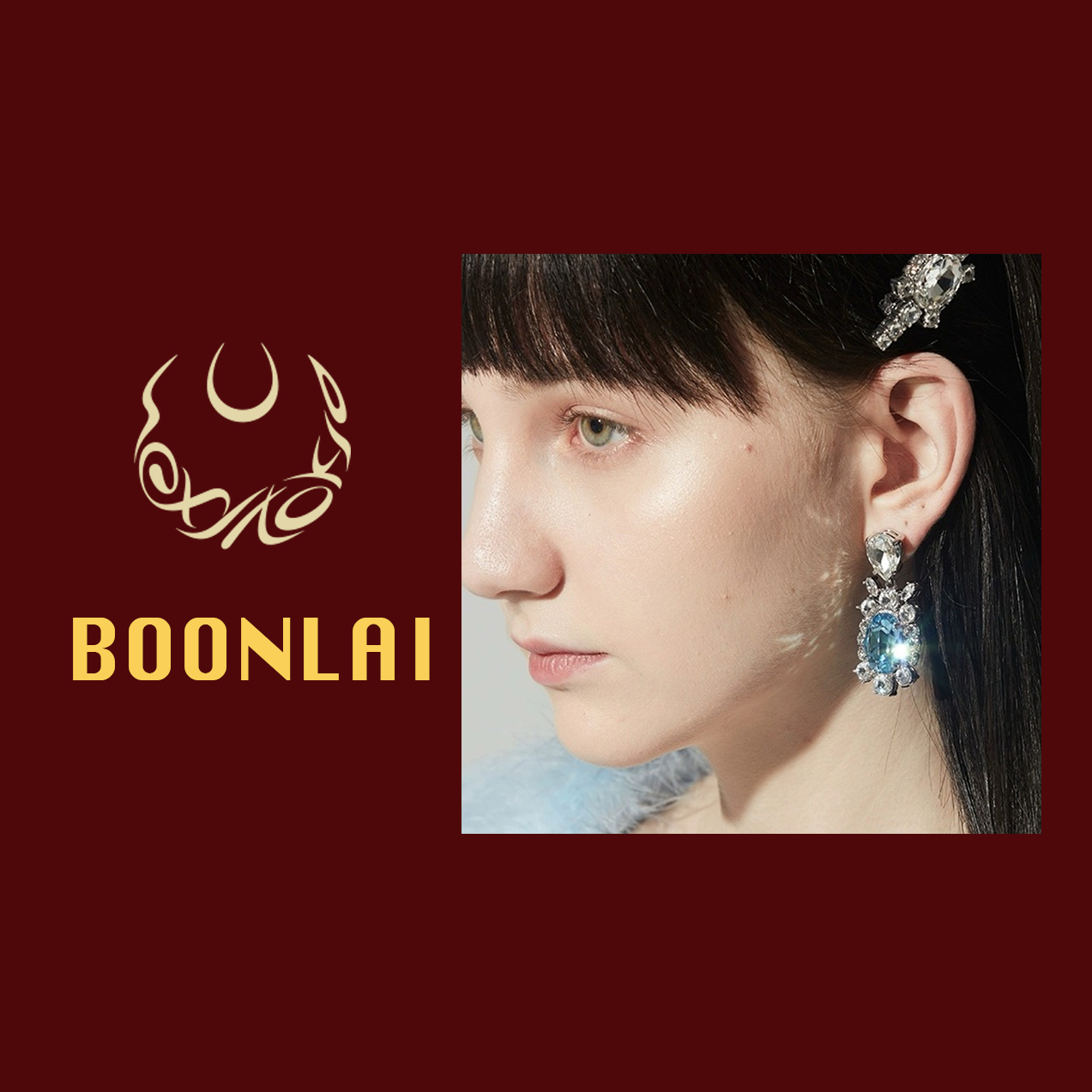 铜合金莫桑石耳饰 Boonlai  流彩复古拼接彩色锆石J耳环1618
