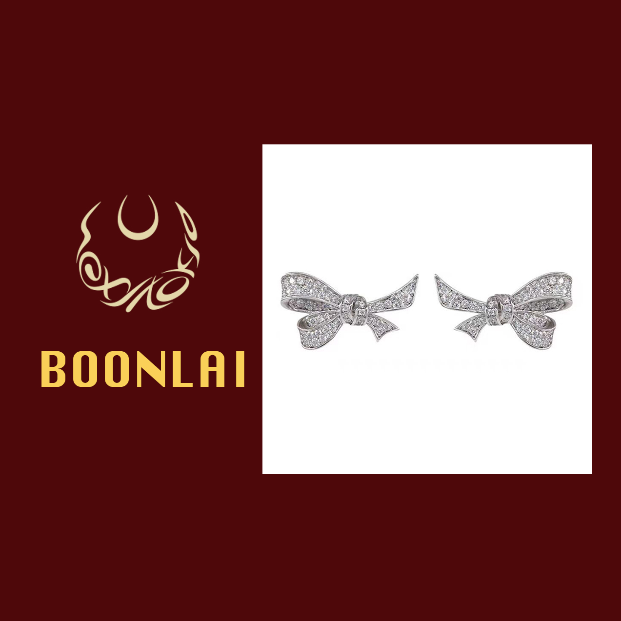 铜合金莫桑石耳饰 Boonlai 满钻蝴蝶结耳钉05