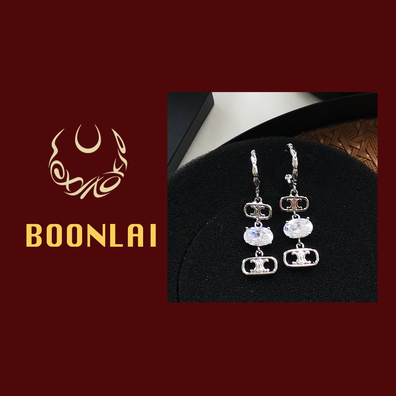 铜合金莫桑石耳饰 Boonlai 百搭银色长款锆石字母J耳环1616