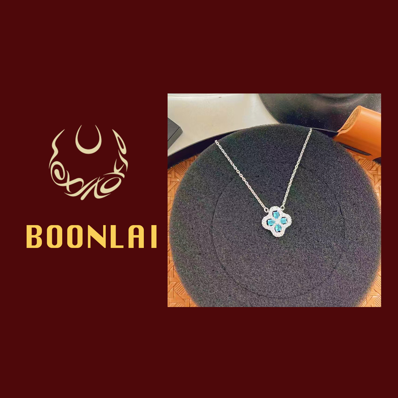 铜合金项链 Boonlai 蓝色花朵镶钻j项链1786