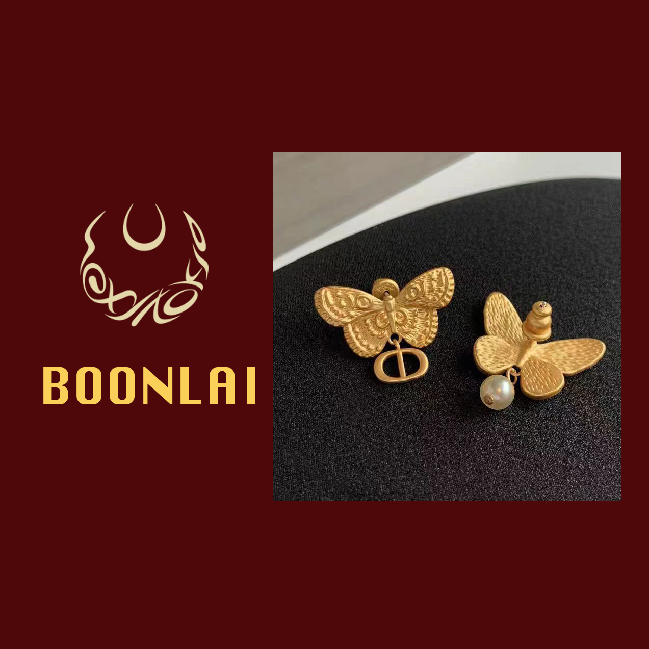 铜合金仿珍珠耳饰 Boonlai 蝴蝶珠珠耳环1745