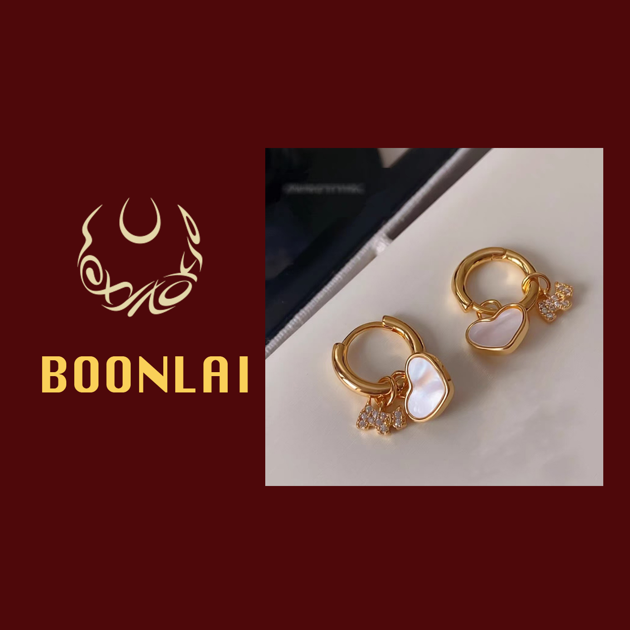 铜合金莫桑石耳饰 Boonlai 金属贝贝爱心镶钻小狗J耳圈1796