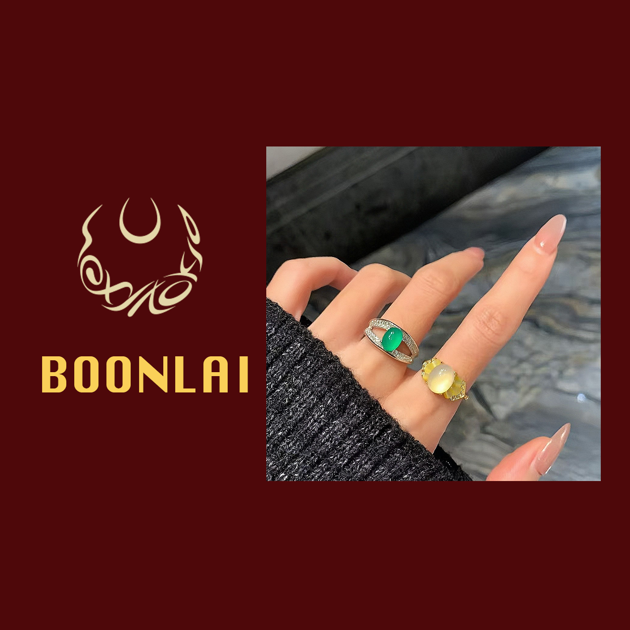 铜合金锆石戒指 Boonlai 大货新中式镶钻椭圆蛋面戒指x