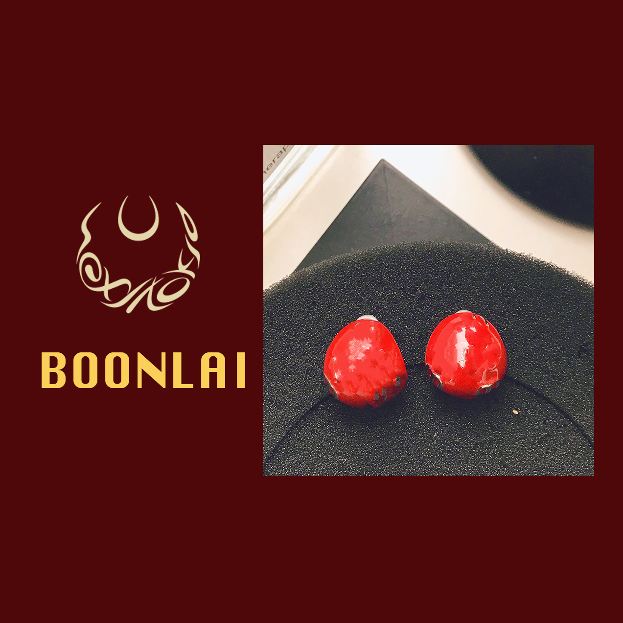 铜合金莫桑石耳饰 Boonlai   红色滴釉字母镶钻J耳环1799