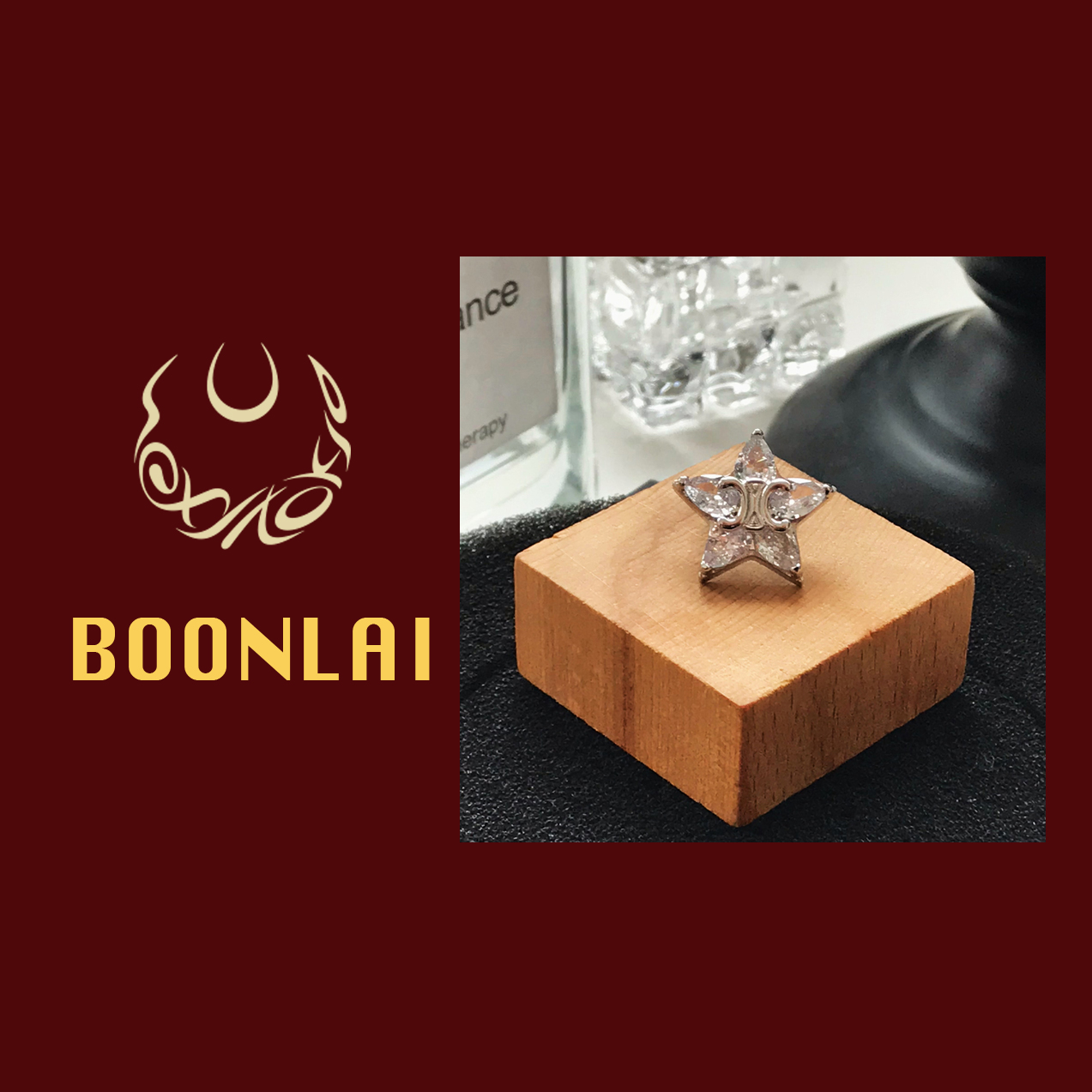 铜合金合成锆石耳饰 Boonlai  锆石拼接浮雕星星耳扣