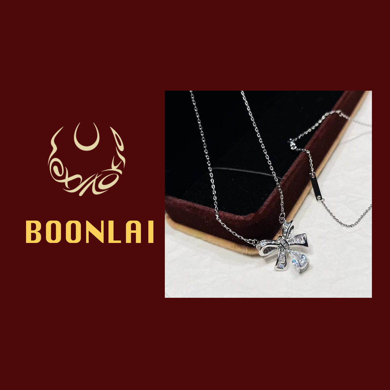 铜合金项链 Boonlai 蝴蝶结镶钻水滴流苏项链 1789