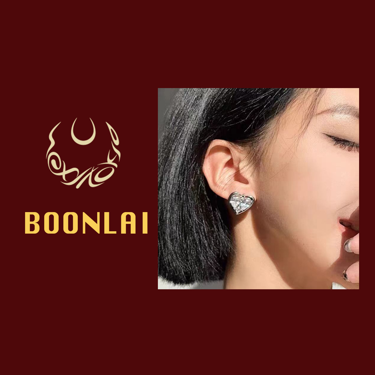 铜合金莫桑石耳饰 Boonlai 时尚爱心锆石耳钉1843