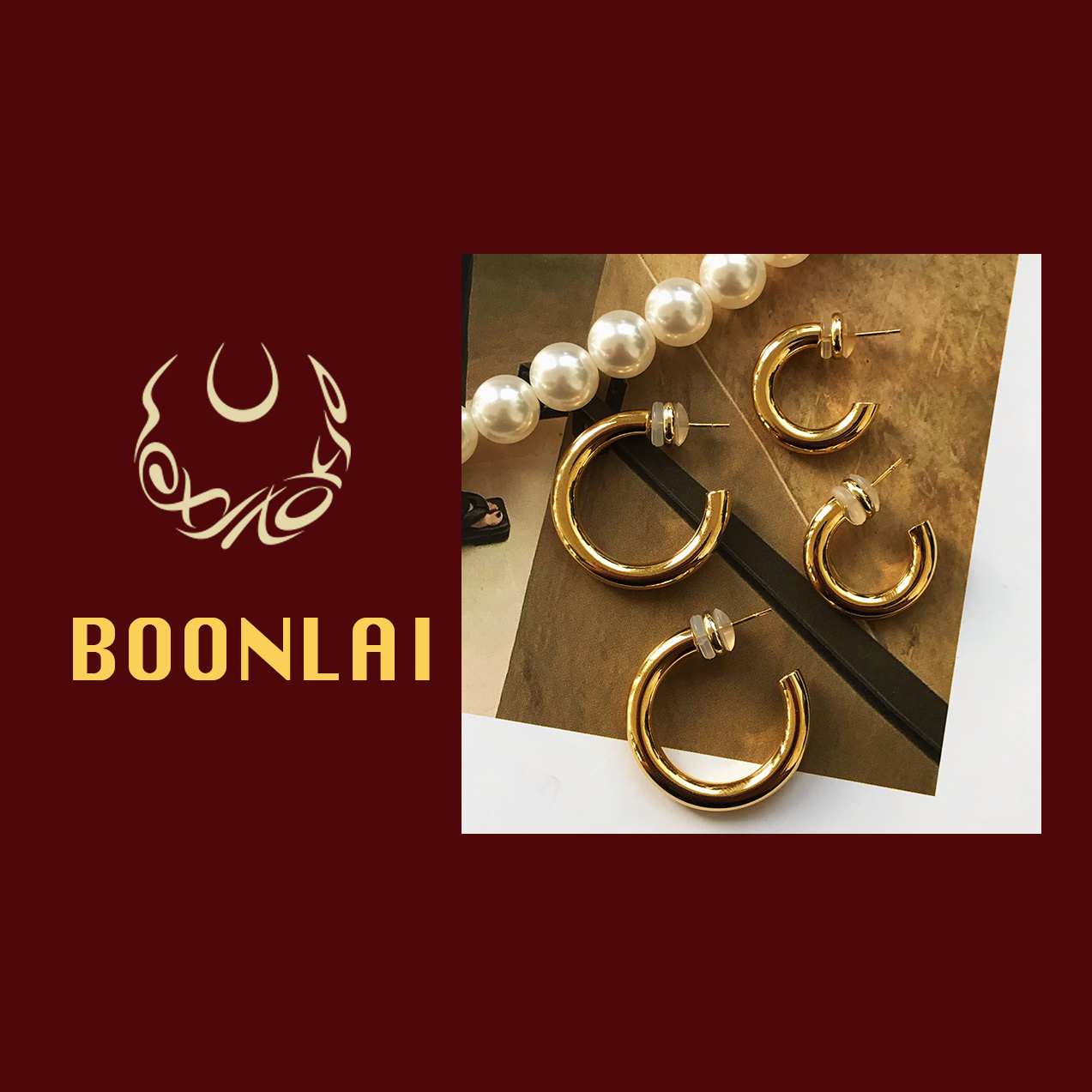 铜合金耳饰 Boonlai 欧美简约气质金属金色圆环素圈B耳钉耳圈1454