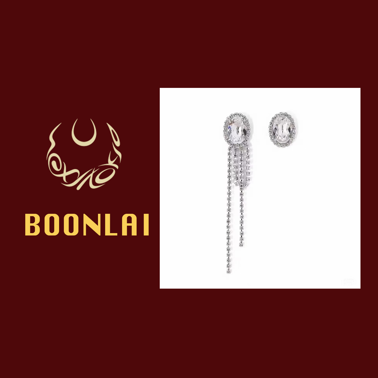 铜合金合成锆石耳饰 Boonlai 大货重工椭圆镶钻不对称流苏耳环226