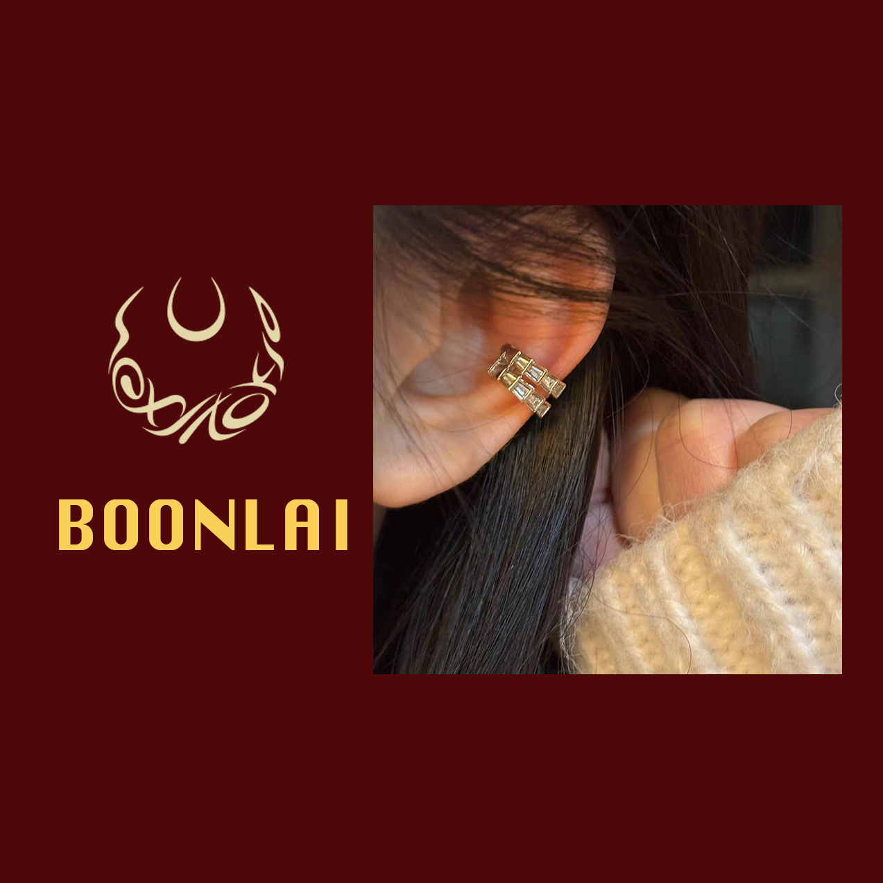 铜合金莫桑石耳饰 Boonlai 单只金色方钻B耳扣1409