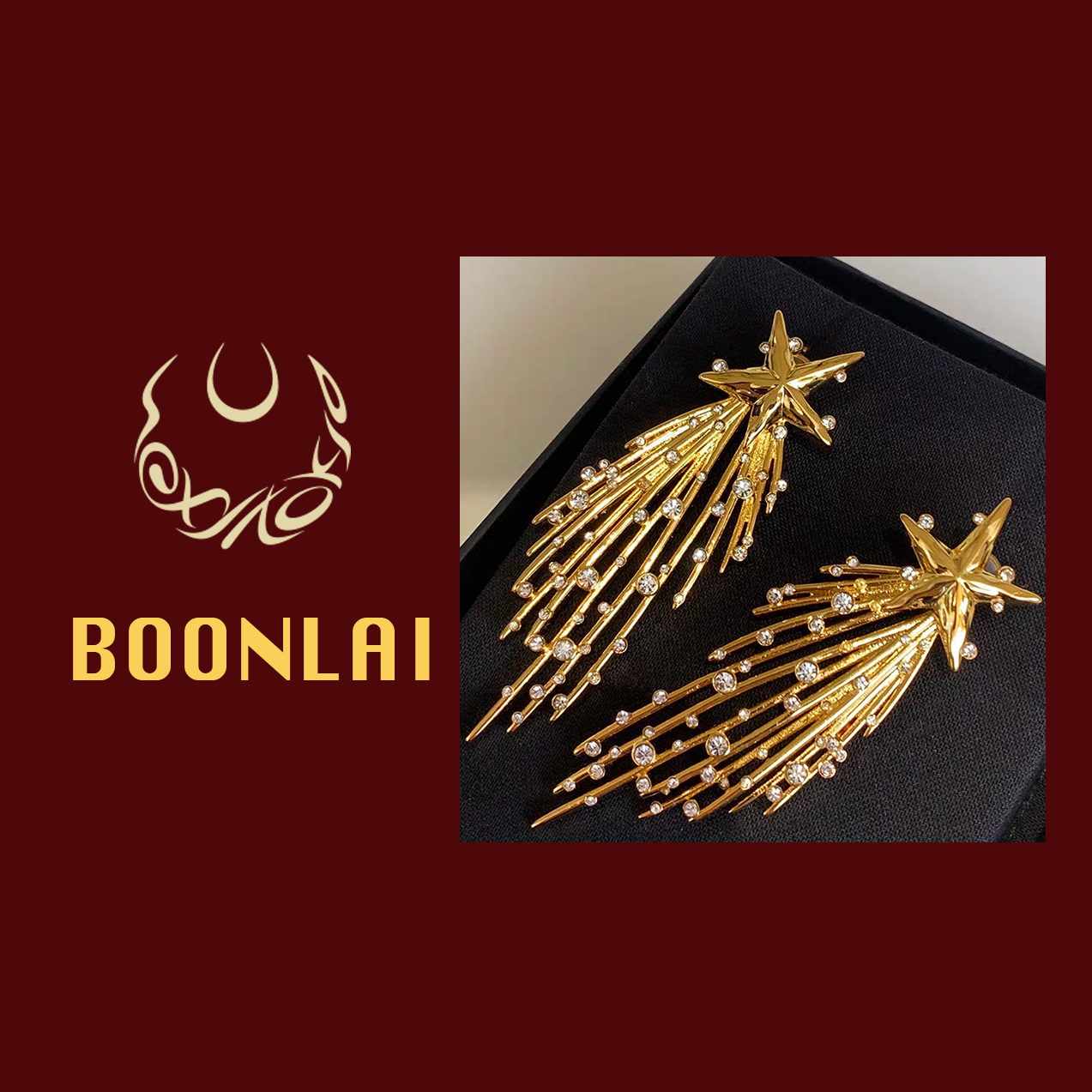 铜合金耳饰 Boonlai 时尚金色星星流苏A耳钉1356