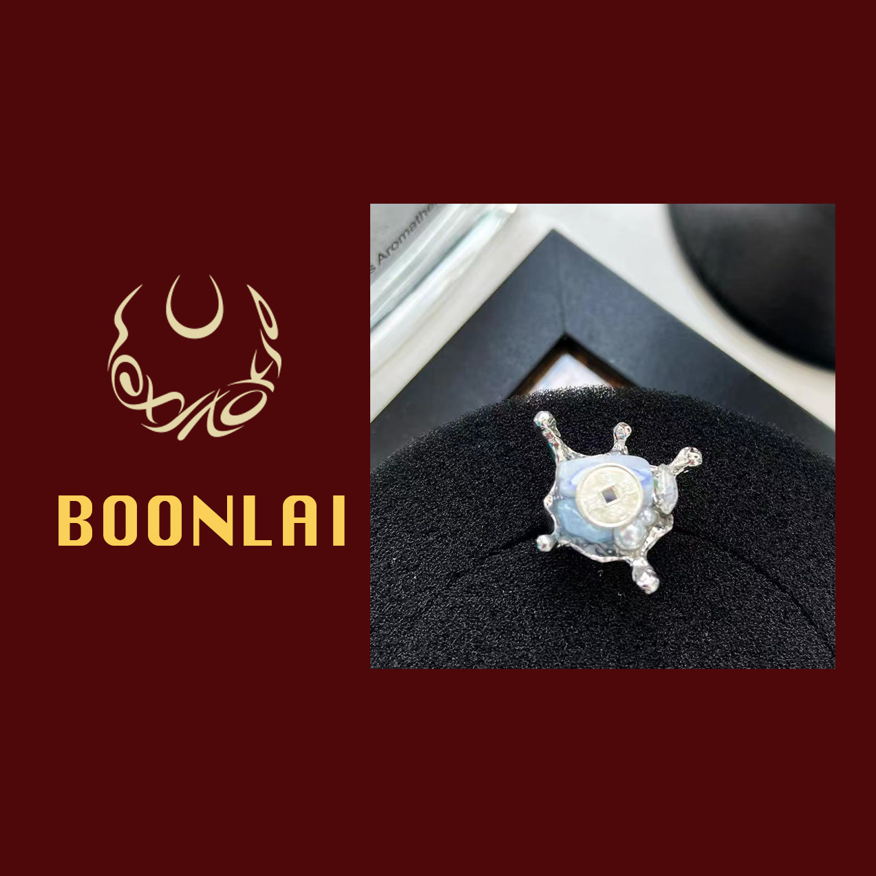 铜合金莫桑石戒指 Boonlai 金属异形国风开口戒指1671