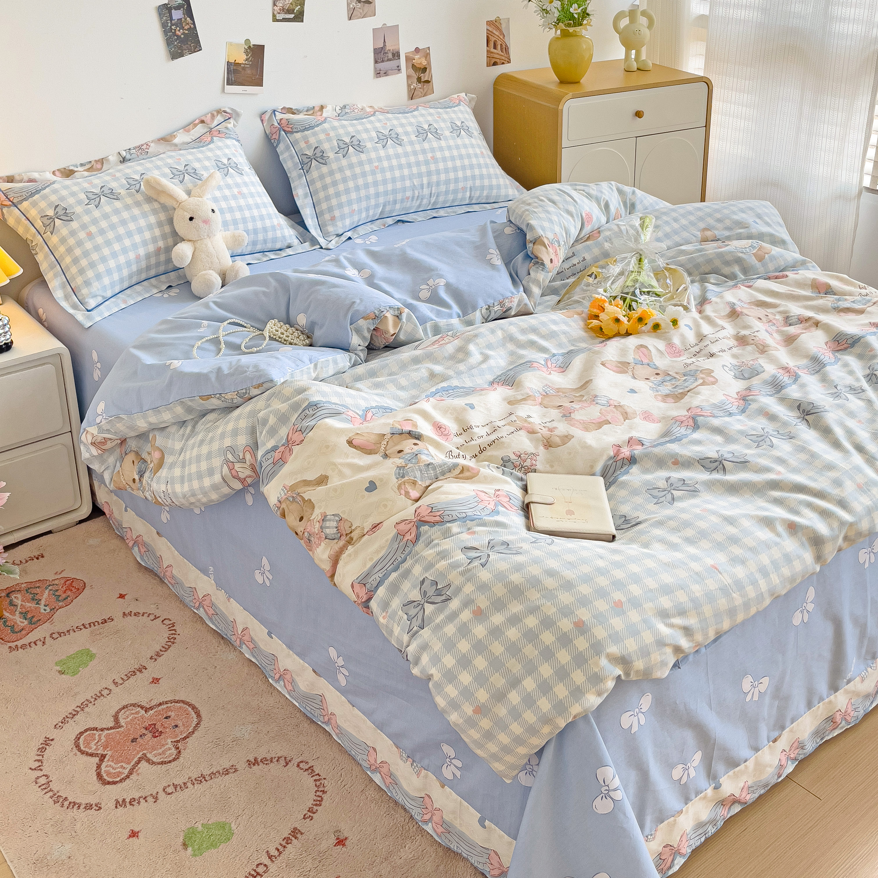 美莉  安妮兔全棉数码印花三件套四件套设计师韩版可爱亲肤小宝宝