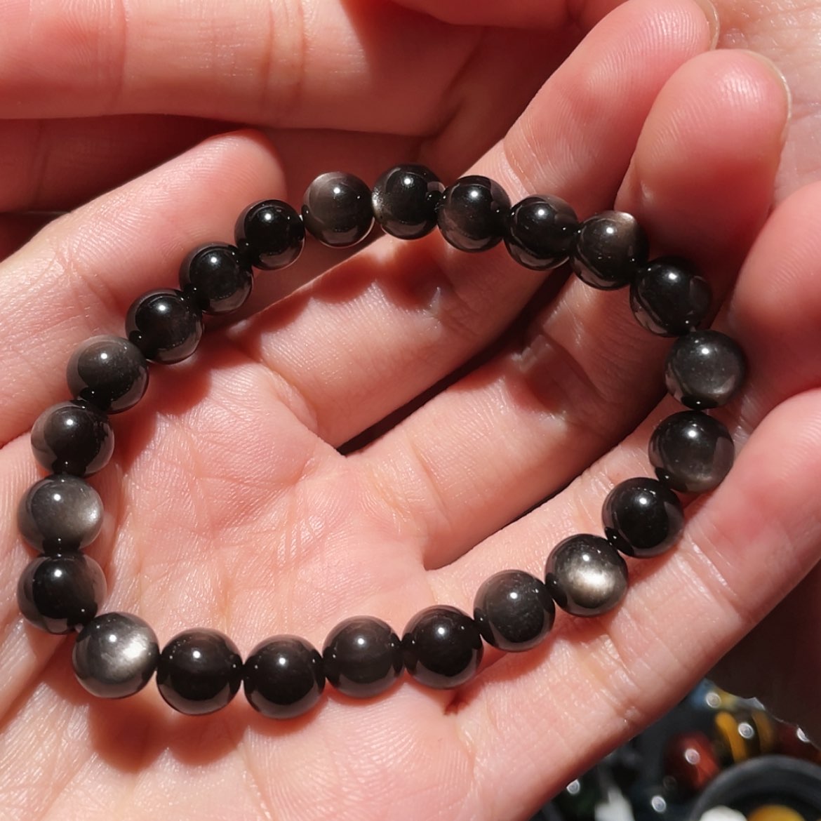 【闪购商品】黑曜岩手链未镶嵌桃***?