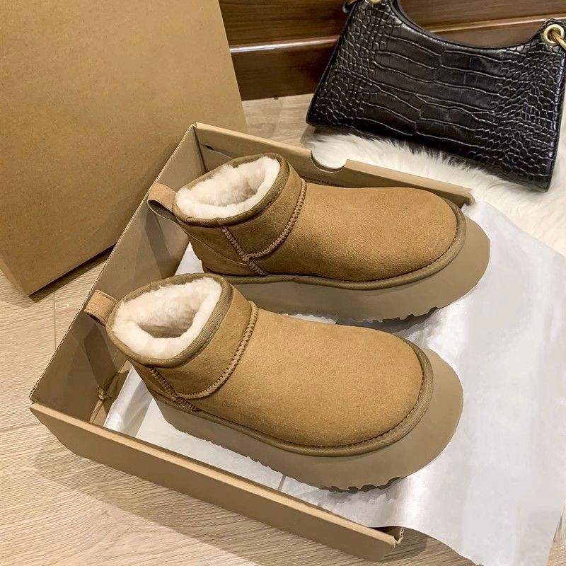 红蜻蜓牌加厚特厚加绒冬季防滑棉鞋牛反绒雪地靴女款女韩版学生乐
