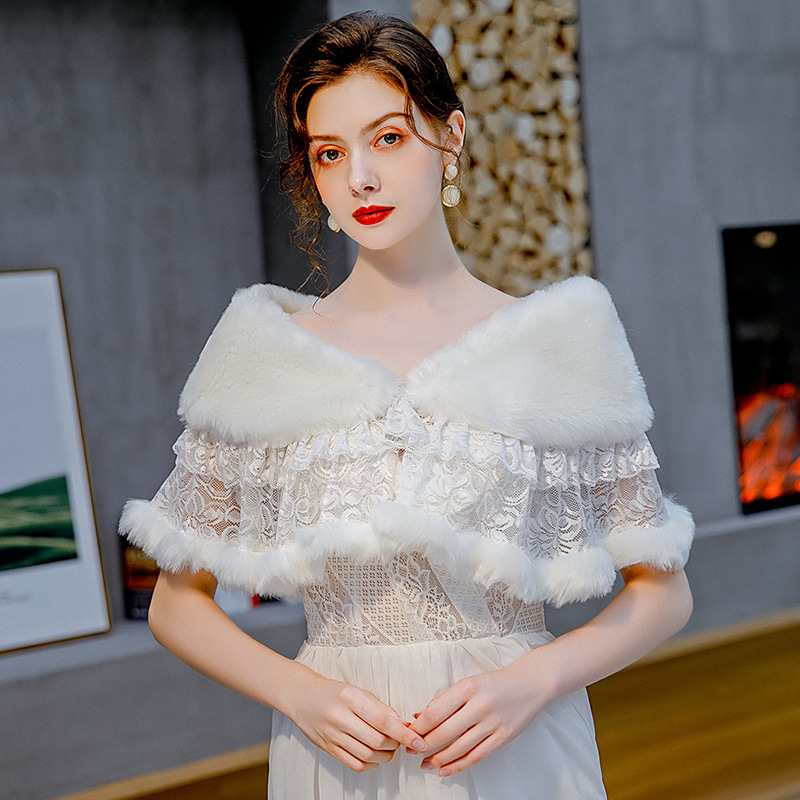 婚纱披肩外披2022新款春季女白色保暖新娘结婚旗袍礼服大码披风