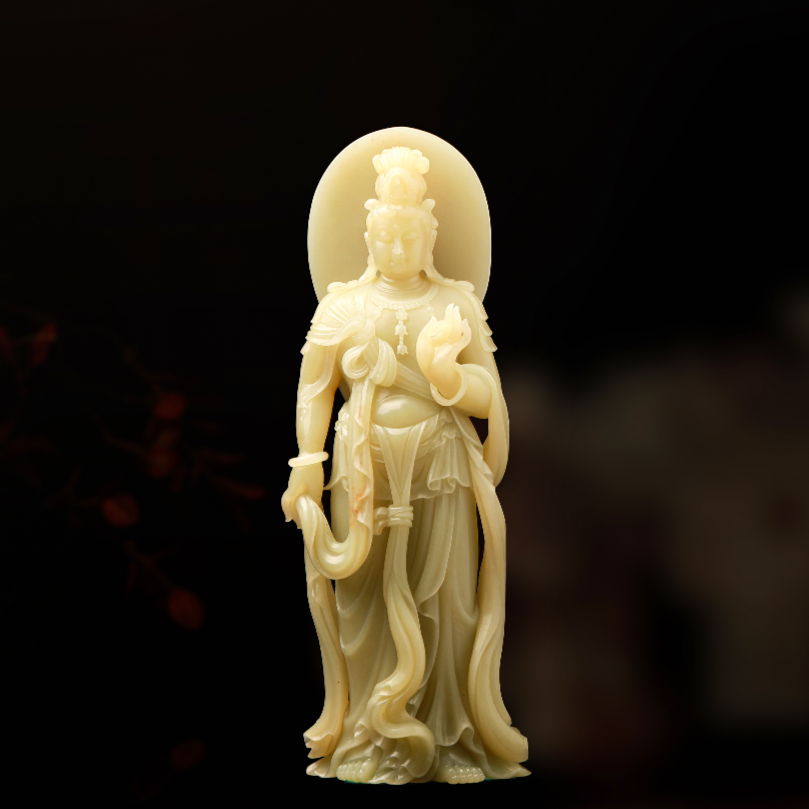 新疆和田玉甘黄《观音大士》