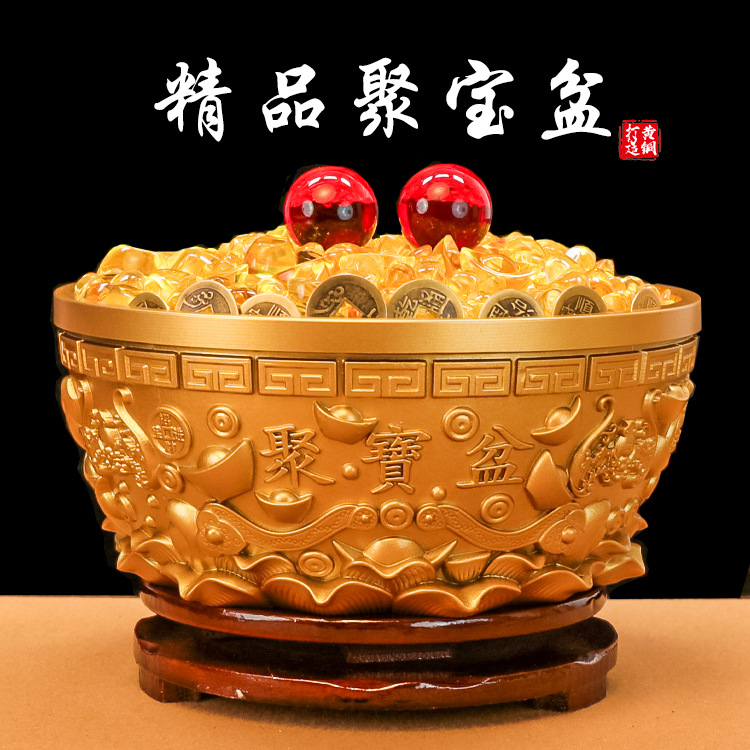 批发纯黄铜聚宝盆招财聚宝缸复古创意客厅玄关摆件铜器工艺品装饰