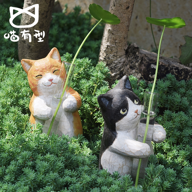 喵有型可爱猫咪小花插瓶装饰摆件客厅桌面创意鲜花仿真花干花有趣