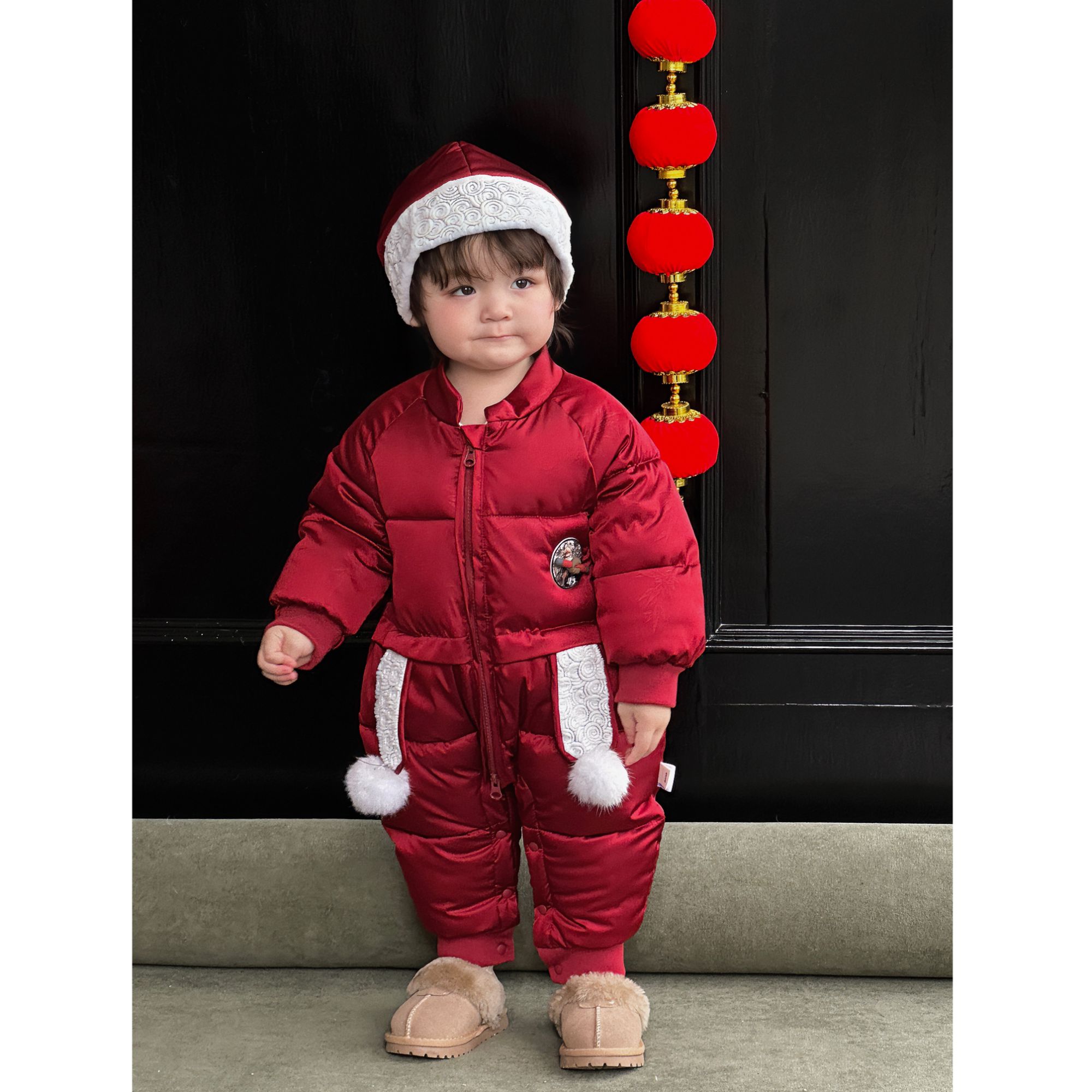 2024款婴幼冬季加厚连帽可爱卡通撞色儿童保暖棉服连体服Y26-053