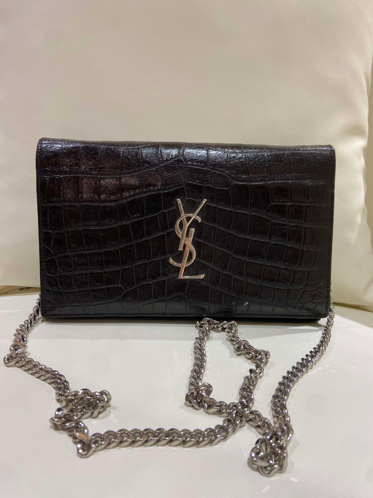 95新 YSL/圣罗兰 95新 圣罗兰黑银链条包/JW761