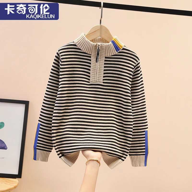 男童纯棉毛衣秋冬款2025新款冬季加厚儿童针织衫大童线衣高领男孩