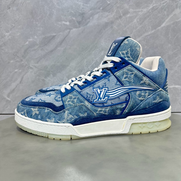 40码 95新 路易威登 LV trainer 牛仔满印 蓝白 中帮板鞋