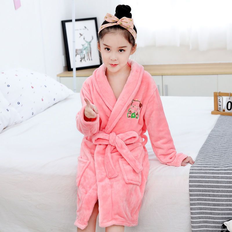童装儿童浴袍睡袍加厚法兰绒中大童珊瑚绒睡衣男童女童冬季家居服
